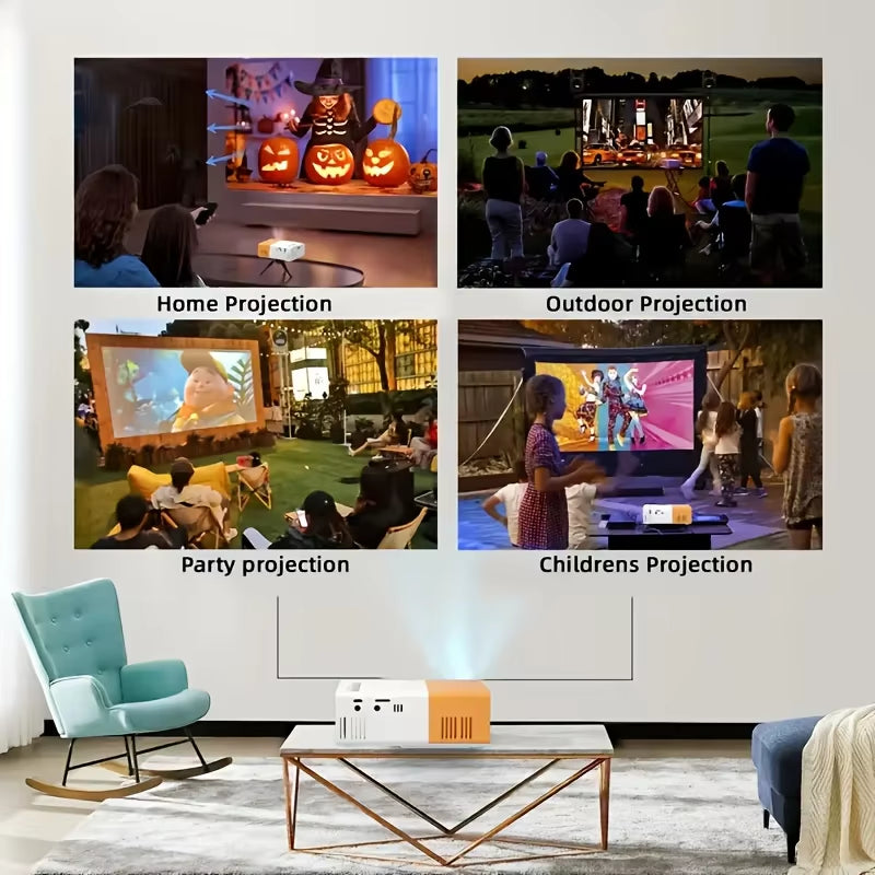 Mini Projector 1080P Mobile Phone Wired Screen Mirroring Portable Home Theater Projectors Supports HDMI USB