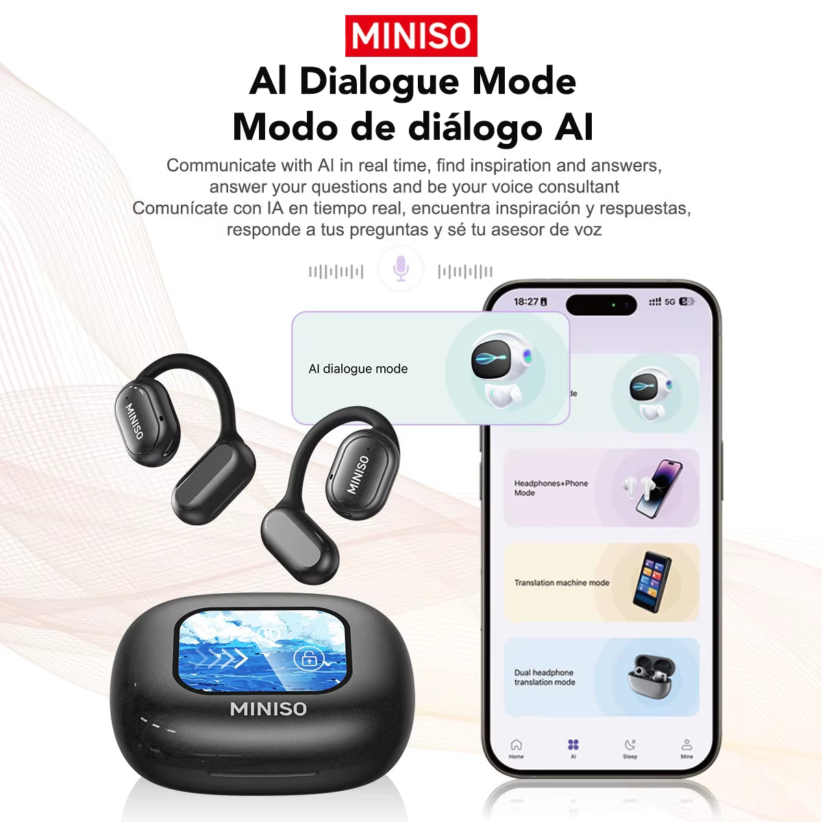 X30 Wireless Headphones Bluetooth Translation Earbuds Chat Headset Office Travel,Real-Time Translate Equalizer APP