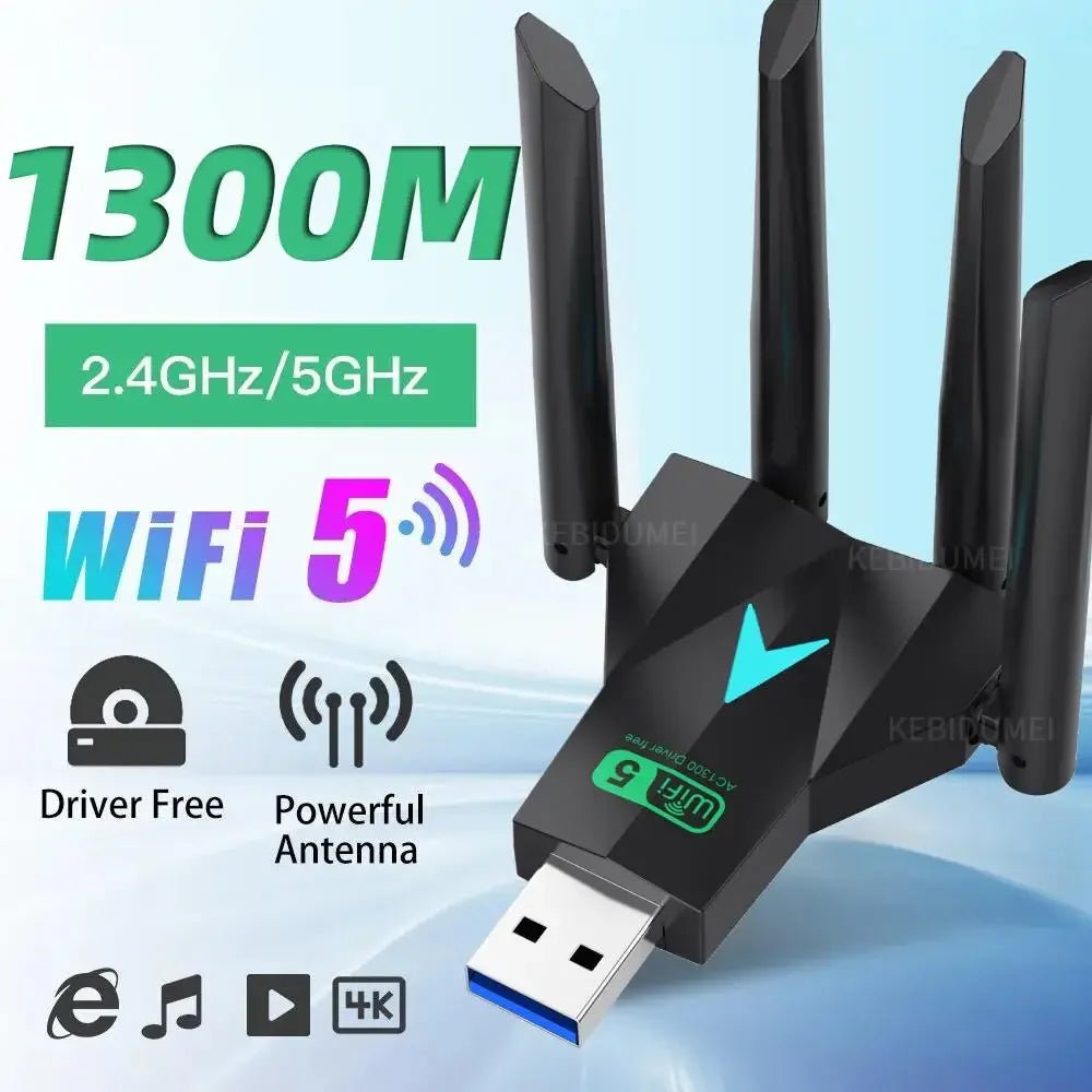 1300Mbps Wireless Network Card USB 3.0 Wifi USB Adapter Dual Band 2.4G/5Ghz Wi-Fi Dongle 4 Antenna Wireless Receiver for PC