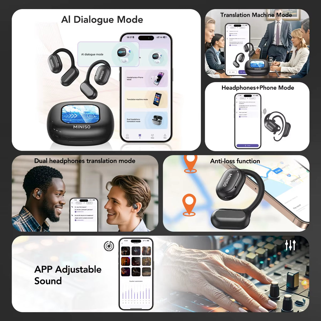 X30 Wireless Headphones Bluetooth Translation Earbuds Chat Headset Office Travel,Real-Time Translate Equalizer APP