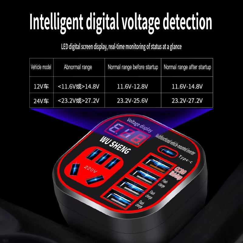 Car Power Inverter 24V 12V 220V 120W Led Display 3 Car Mounted Cup Type Inverter Converter QC Charger Pocket Inverter