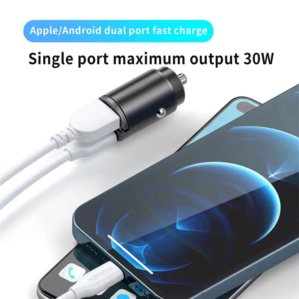 100W/200W QC3.0 PD Mini Car Charger 12-24V Lighter Fast Charging Car USB Type C Charger for Xiaomi Samsung Huawei Iphone Power