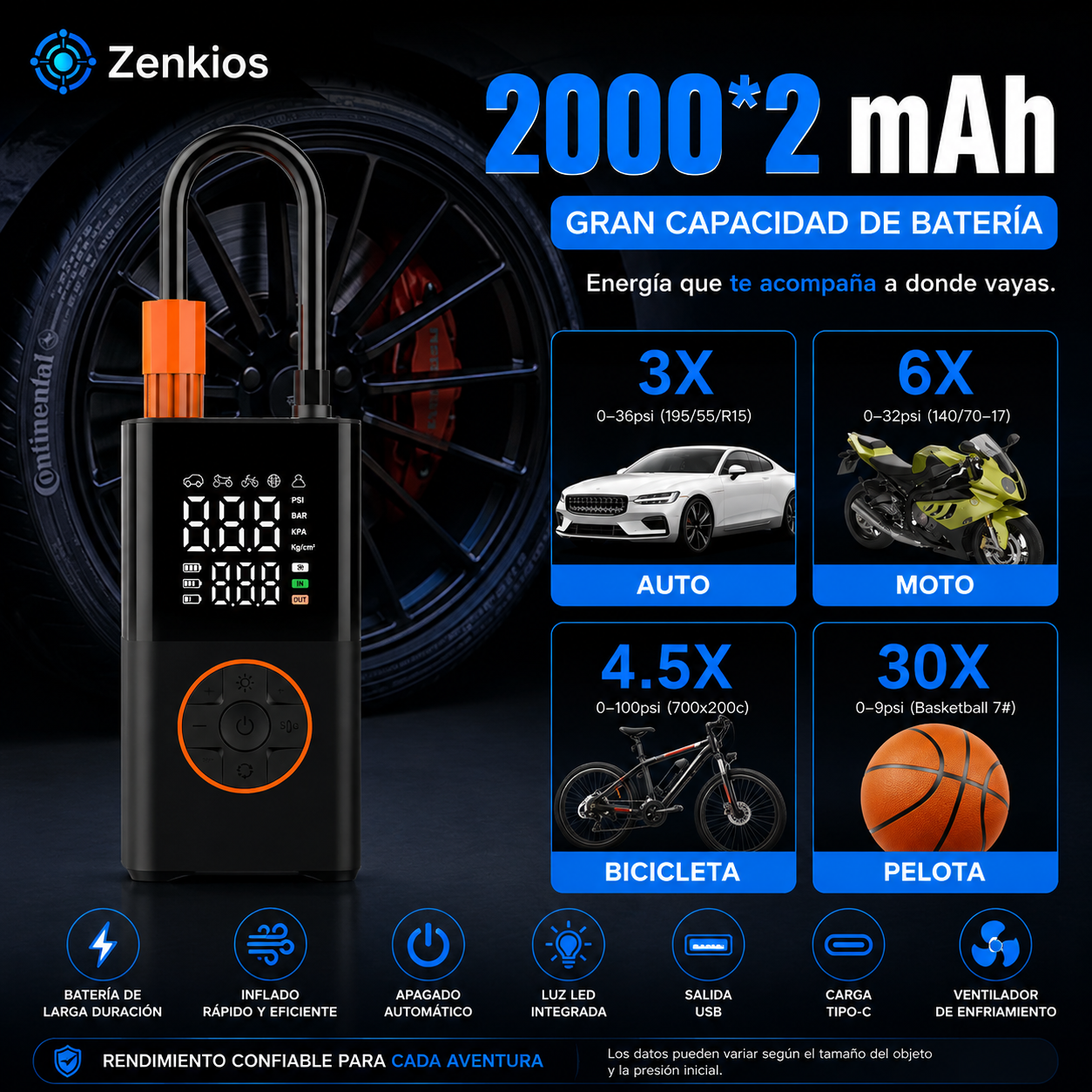 Inflador de aire portátil inteligente — Compacto, potente y fácil de llevar