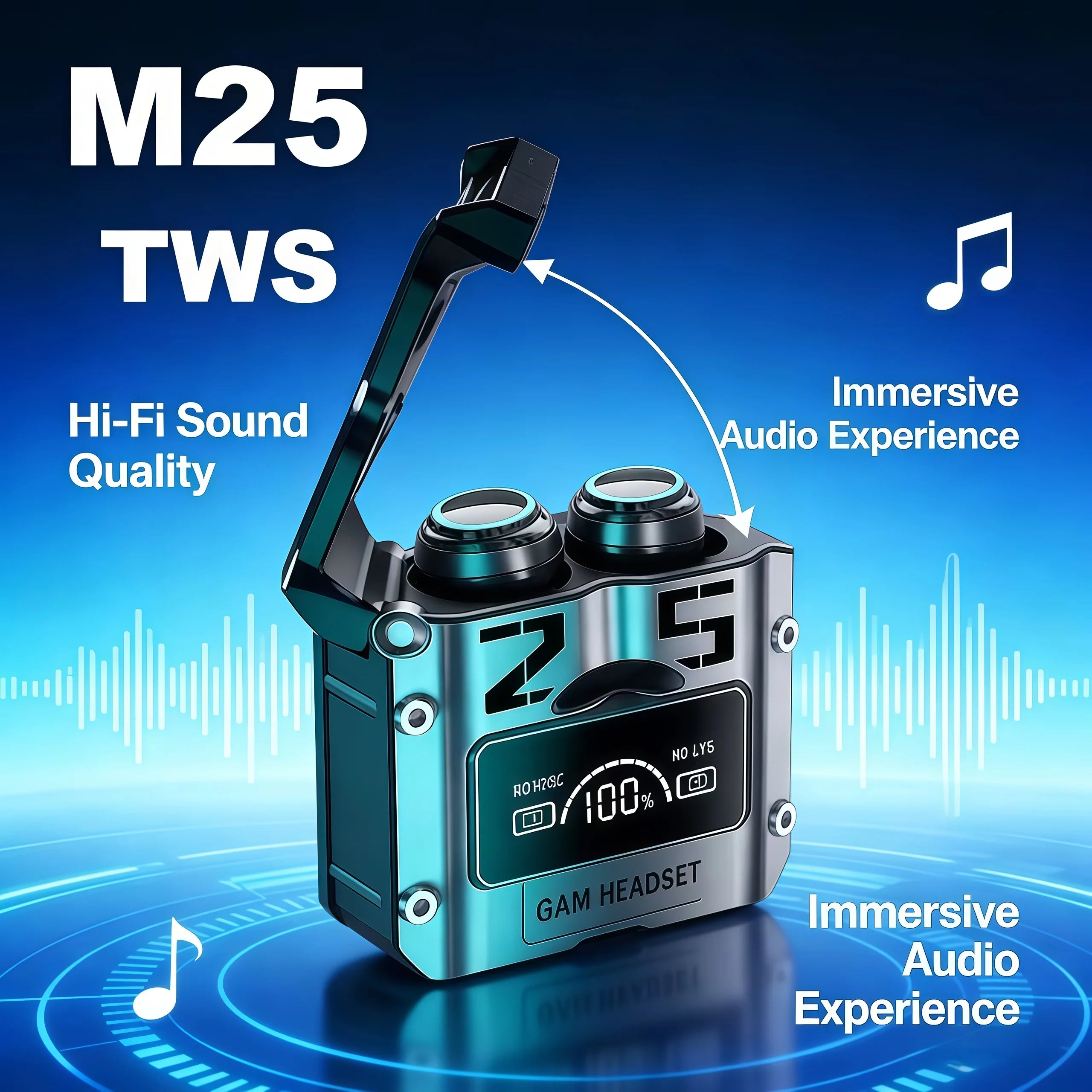 2026 M25 TWS Wireless Headphones,Bluetooth 5.3Headphones, Sports Headphones, LED Digital Display Stereo Headphones