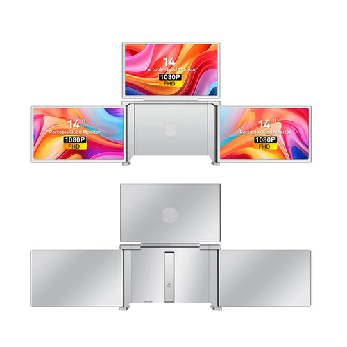 14 Inches Laptop Expansion Screen 1080P FHD Quad-Screen Monitor Driver Quick Installation Monitor with 1 Cable for 3 Displays