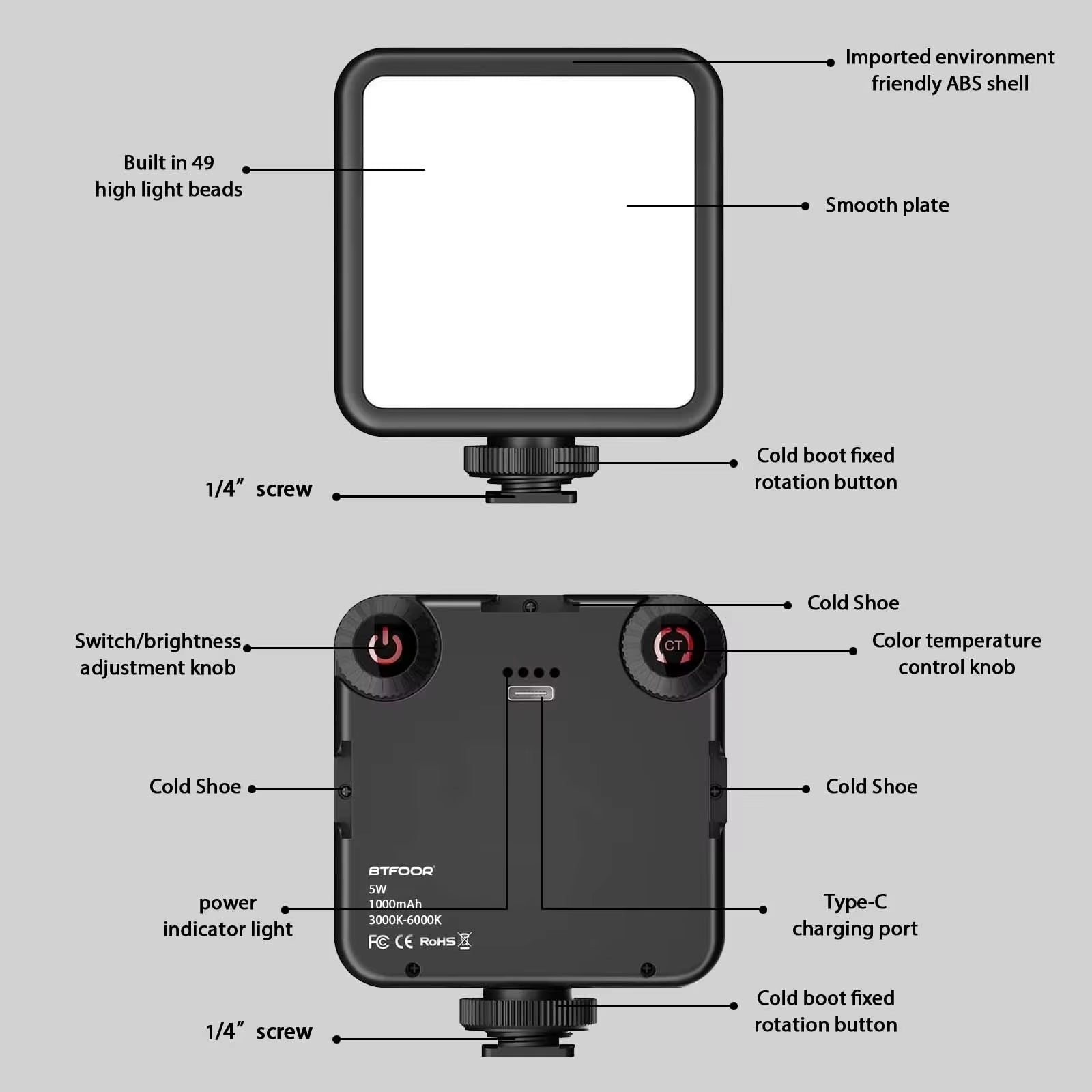 LED Clip Video Light Portable Photography On-Camera 3000K-6000K Bi-Color Lighting Cold Shoe for DSLR Camera Camcorder Gopro Vlog