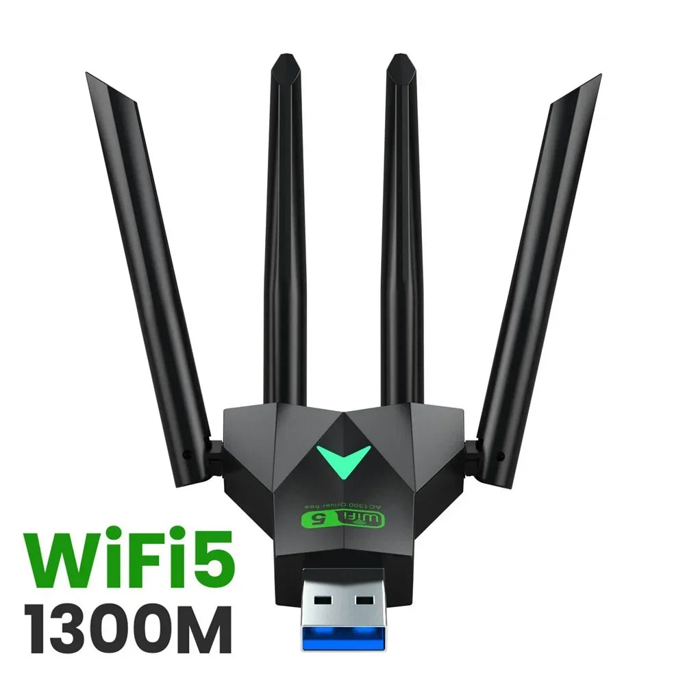 1300Mbps Wireless Network Card USB 3.0 Wifi USB Adapter Dual Band 2.4G/5Ghz Wi-Fi Dongle 4 Antenna Wireless Receiver for PC