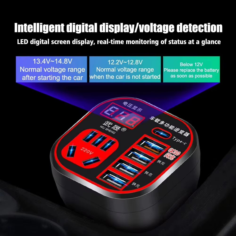 Car Power Inverter 24V 12V 220V 120W Led Display 3 Car Mounted Cup Type Inverter Converter QC Charger Pocket Inverter