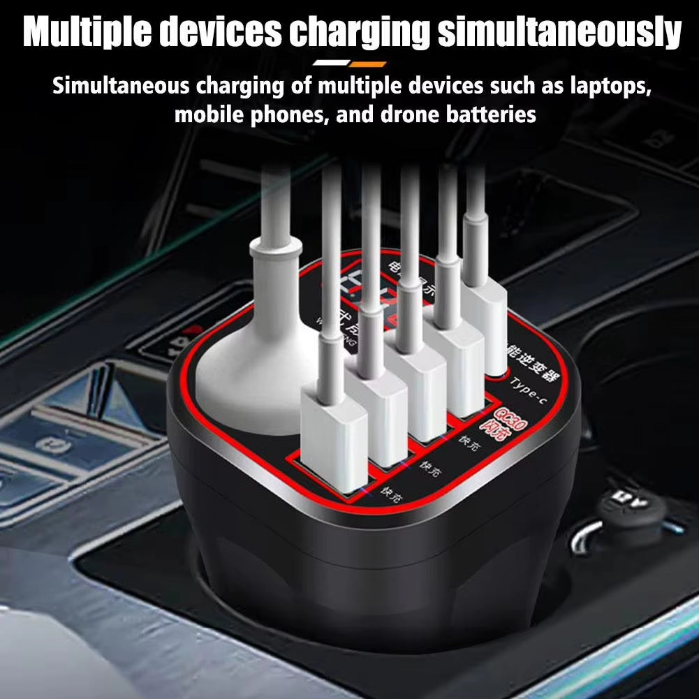 Car Power Inverter 24V 12V 220V 120W Led Display 3 Car Mounted Cup Type Inverter Converter QC Charger Pocket Inverter