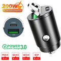 100W/200W QC3.0 PD Mini Car Charger 12-24V Lighter Fast Charging Car USB Type C Charger for Xiaomi Samsung Huawei Iphone Power