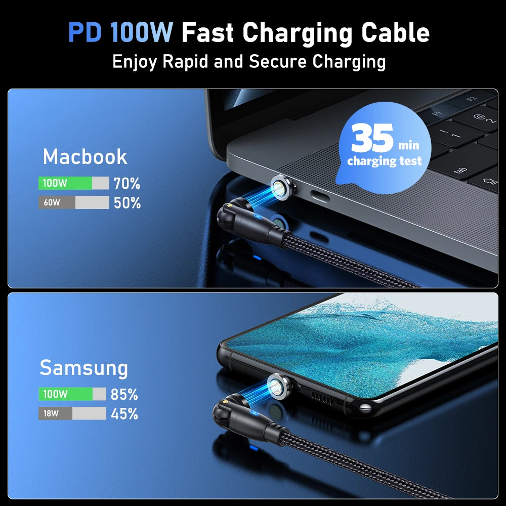 100W Magnetic USB Type C Cable 5A Fast Charging Micro Type C Cable for Macbook Samsung for Iphone Magnet Charger Wire Cord